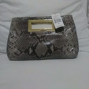 NWT dark sand/gold snake skin Michael Kors clutch.